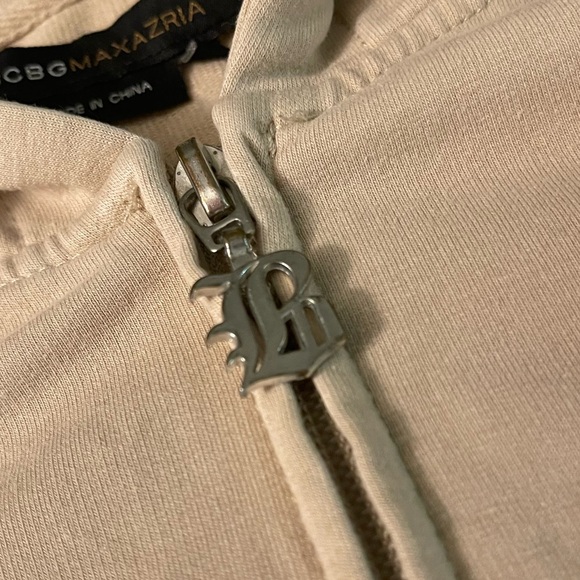 BCBGMaxAzria Tan Zip-Up Rhinestone Track Jacket - Size Medium - Picture 5 of 9